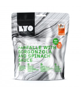 Farfalle con salsa de espinacas y queso gorgonzola liofilizado ración grande