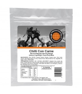 Chili con carne y arroz liofilizado