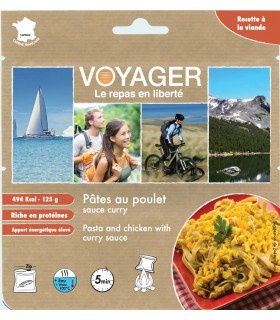 Pasta y pollo con salsa curry liofilizado